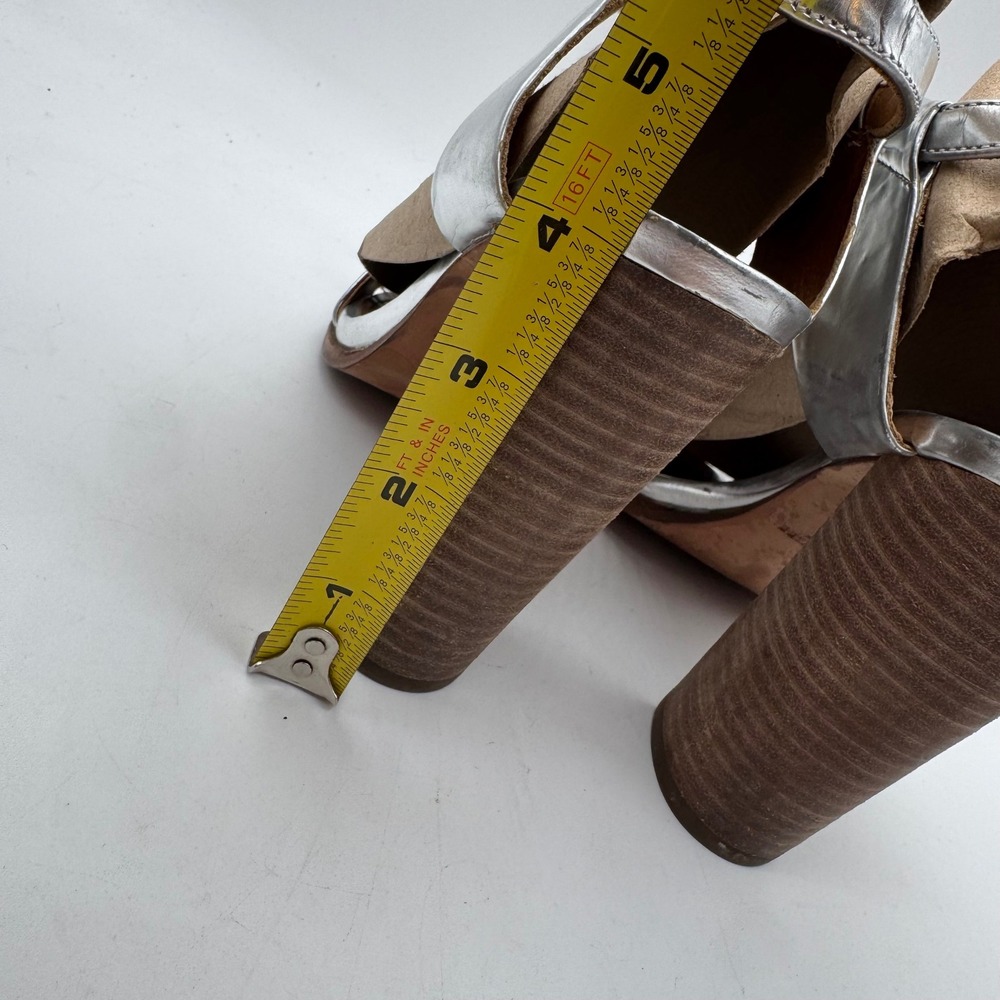 Coach Lexey Mirror Metallic Silver Leather Sandals Block Heel Ankle Strap 7‎ B - Picture 5 of 7